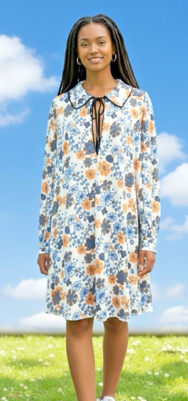 Free People NEW! collared A-line wide sleeve dress floral v-neck M cottagecore